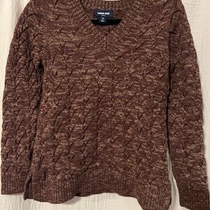 Lands' End Women's Textured V-Neck Sweater - Rich Brown